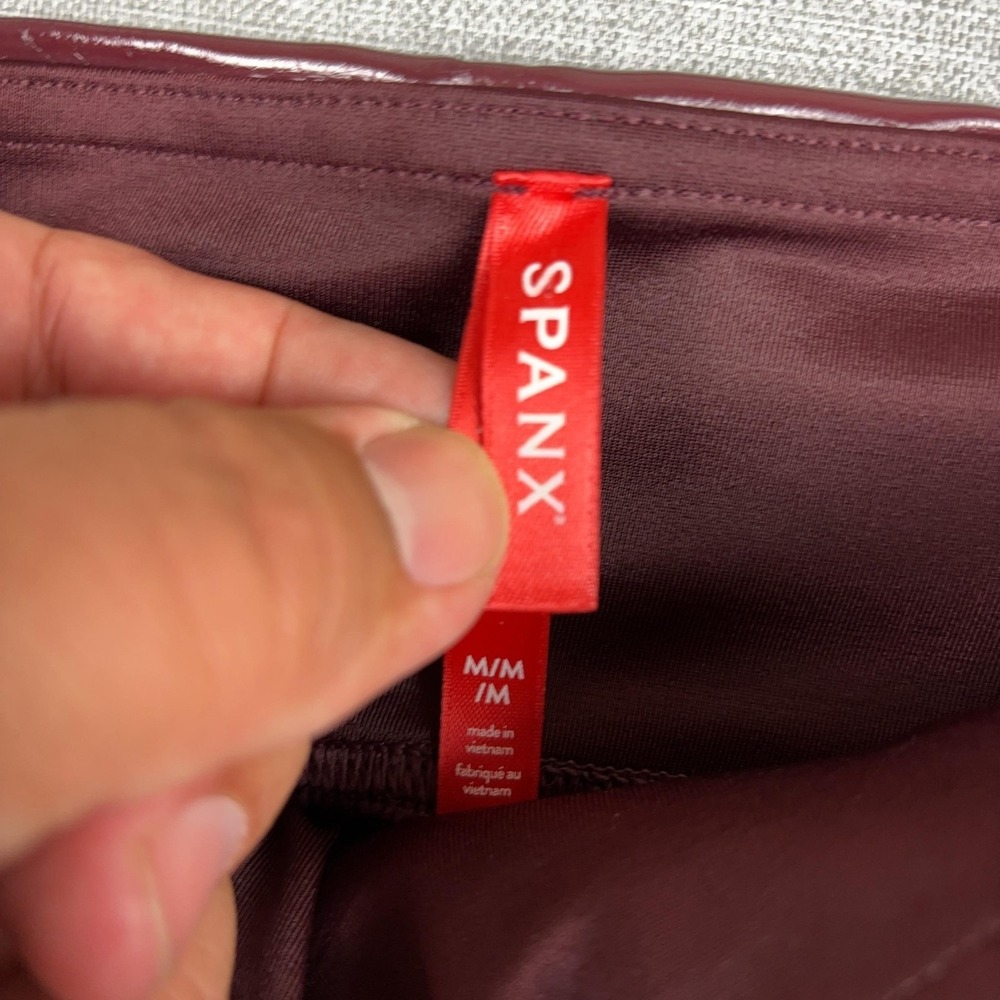 Spanx Faux Patent Leather Leggings Womens M Red Ruby High Rise Ankle Shaping - Picture 10 of 12